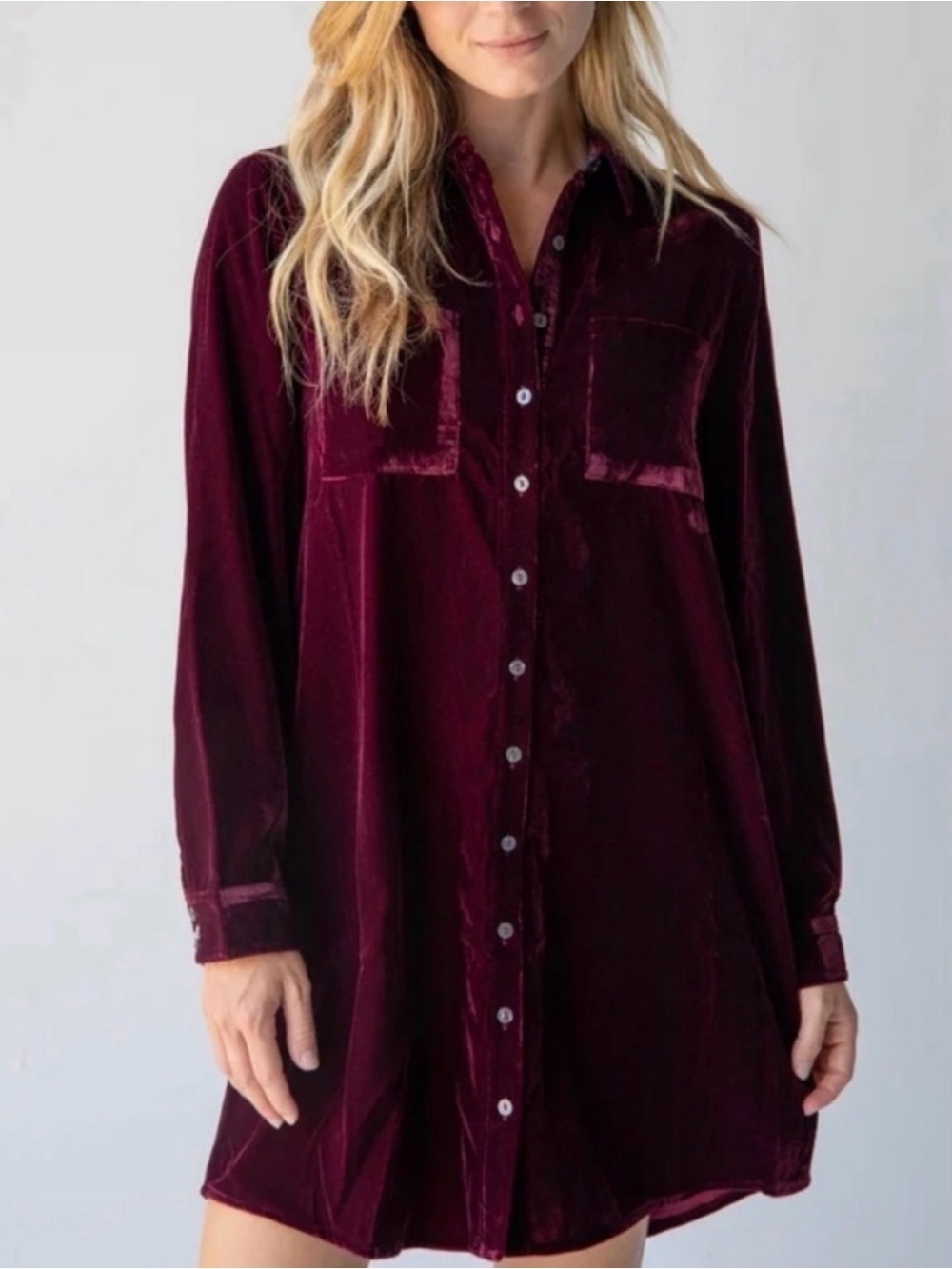 Natural Life NWT Cranberry Red Velvet Shirt Dress